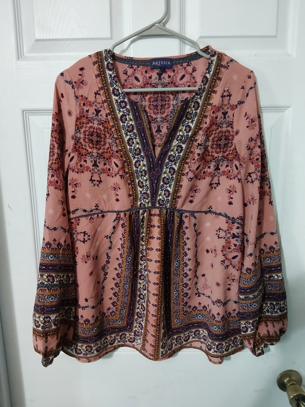 Pink Floral V-Neck Boho Blouse